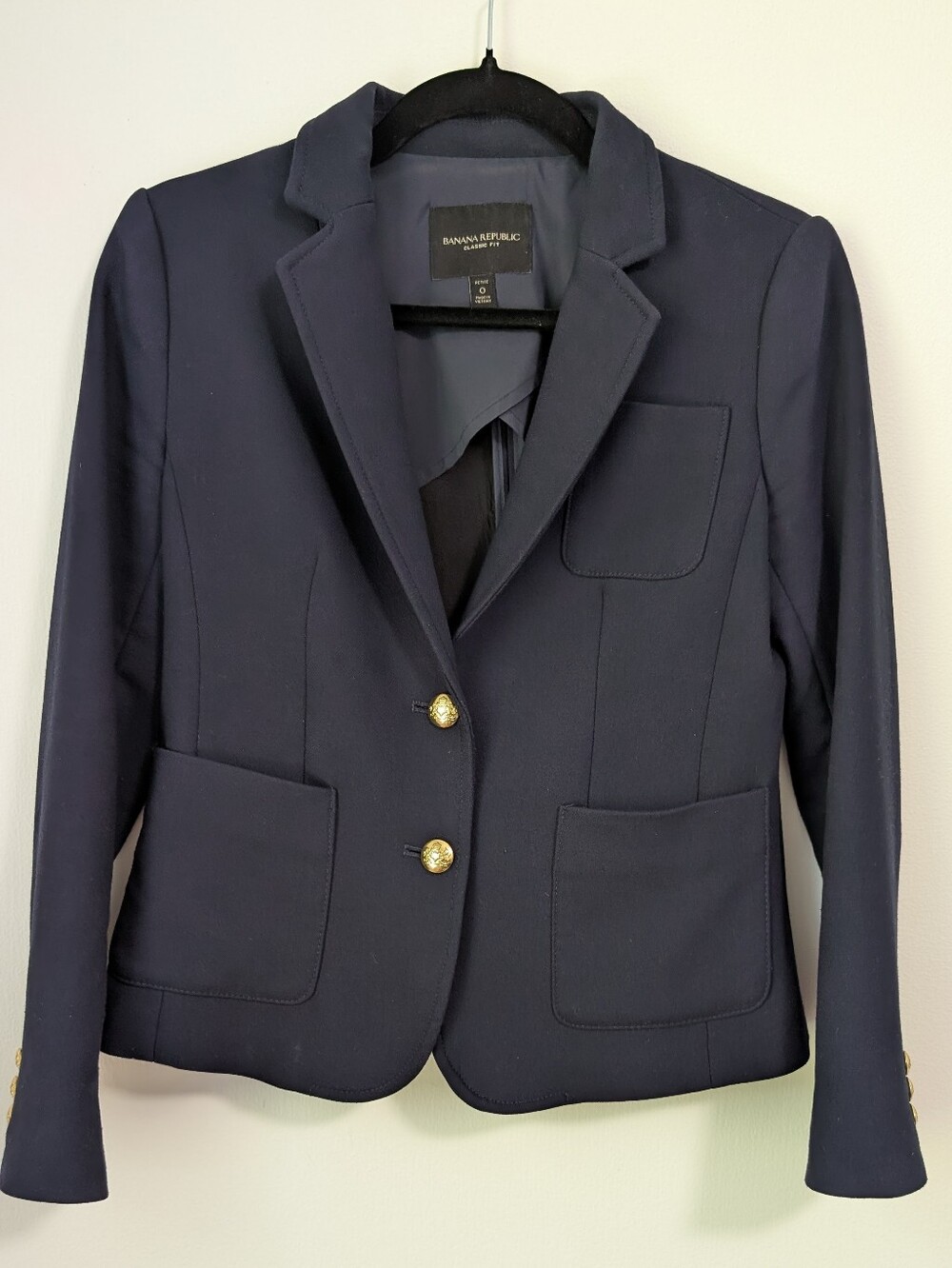 Banana Republic Women Classic Fit Navy Lined Blazer Petite Size 0